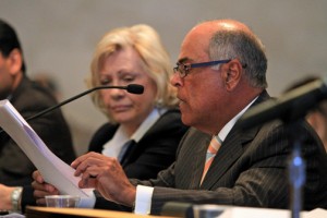 Rafael Blanco (foreground and Angela Weyne (background) present their testimony Monday.