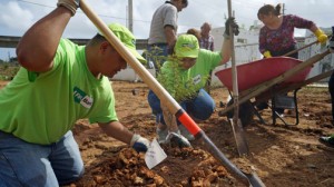 A group of FirstBank volunteers and area residents planted the trees for the Río Piedras arboretum.
