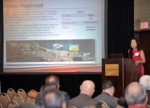 Grace Santana speaks before the Association of General Contractors annual convention.