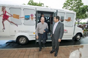 From left: Plaza Las Américas President Jaime Fonalledas and Miguel Torres, secretary of the Department of Transportation and Public Works were on hand Monday to experience the "A ride to Plaza" service first-hand.