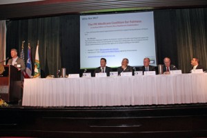Members of the Puerto Rico Medicare Coalition for Fairness address the Chamber of Commerce this week.