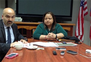 Carlos Rivas and Melba Acosta meet with reporters prior to the governor's message.