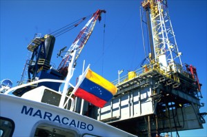 Boat docks at offshore drilling platform in Venezuela's Lake Maracaibo. Through the Petrocaribe initiative, Venezuela has become a major source of crude oil and petroleum byproducts to 17 countries in Central America and the Caribbean. (Credit: Larry Luxner)