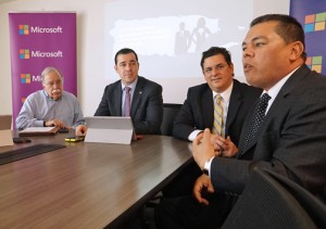From left: Joaquín Villamil, Marco Casarín, Antonio Medina and an unidentified executive offer details of the study.