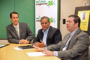 From left: Antonio Pertiñez, senior vice president of marketing and public relations at FirstBank, Reynaldo Padilla, Money Express’ general manager, and Carlos Power, president of Money Express Corporation.