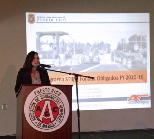 Puerto Rico Highways Authority Executive Director Carmen Villar addresses the AGC-PR.