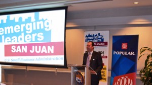 Businessman Nicholas Prouty delivers a message to the 19 graduating companies.