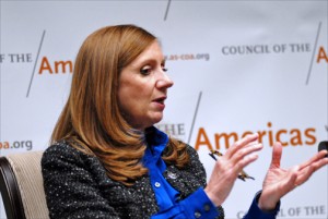 World Bank official Anabel González, Costa Rica’s former minister of foreign trade, discusses the Trans-Pacific Partnership and its implications for Latin America. (Credit: Larry Luxner)