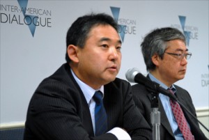 Norihide Tsutsumi of Mitsubishi Peru (left) and Kazushige Taniguchi of the Inter-American Development Bank. (Credit: Larry Luxner)