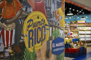 Colorful displays promote local handicrafts at El Market Puerto Rico, a duty-free shop at San Juan’s LMM. (Credit: Larry Luxner)