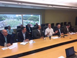 From left: Private Sector Coalition Coordinator Francisco Montalvo; Pedro Nieves, chairman of the PRMA’s strategic advisory committee; David Rodríguez, president of the Puerto Rico Chamber of Commerce; PRMA President Rodrigo Masses; Ramón Leal, president of the Puerto Rico Restaurants Association; and Tomás Torres, chairman of the PRMA’s energy committee.